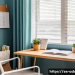 Home 21 중독상담사 시험 준비를 위한 스터디 방법 - A serene, well-organized study room in a modern Spanish home, featuring a wooden desk with neatly ar...